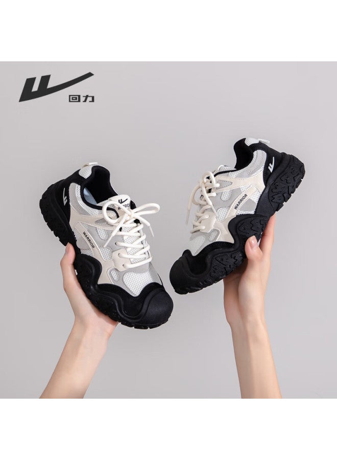 Pull Back Huili Women's Shoes, Summer Breathable Hiking Shoes, Versatile Thick-soled Heightening Dad Shoes, Beige/black, Size 35/inch, Runs Half Size Large - Image 2