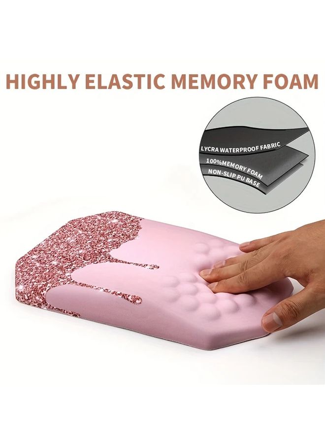 Pink And Golden Ergonomic Mouse Pad With Wrist Support Massage Design Memory Foam Non Slip Base - Image 3