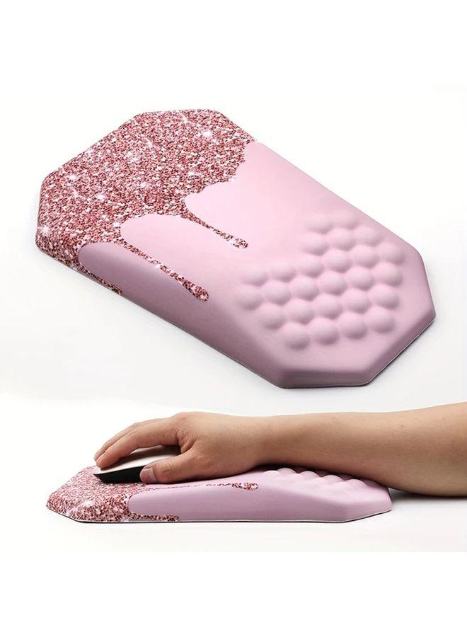 Pink And Golden Ergonomic Mouse Pad With Wrist Support Massage Design Memory Foam Non Slip Base - Image 1