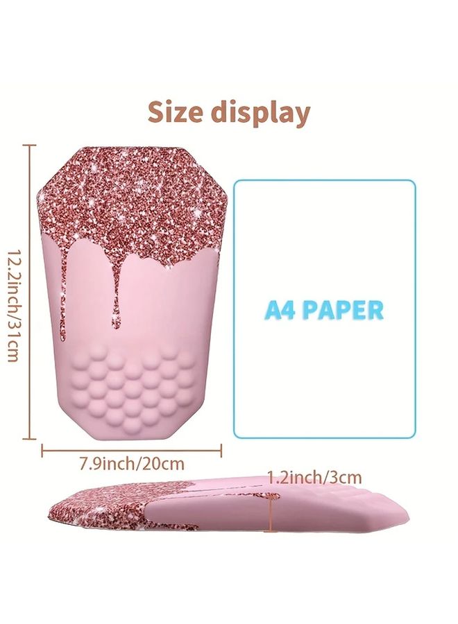 Pink And Golden Ergonomic Mouse Pad With Wrist Support Massage Design Memory Foam Non Slip Base - Image 2