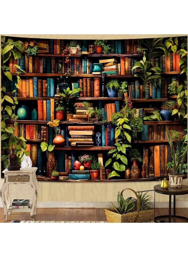 Accnicc Botanical Bookshelf Tapestry Lush Green Plant Book Shelf Tapestries Wall Hanging Vintage Retro Potted Plants Academics Extra Large Library Tapestry for Bedroom Living Room Dorm 90 x 68 inch - Image 4