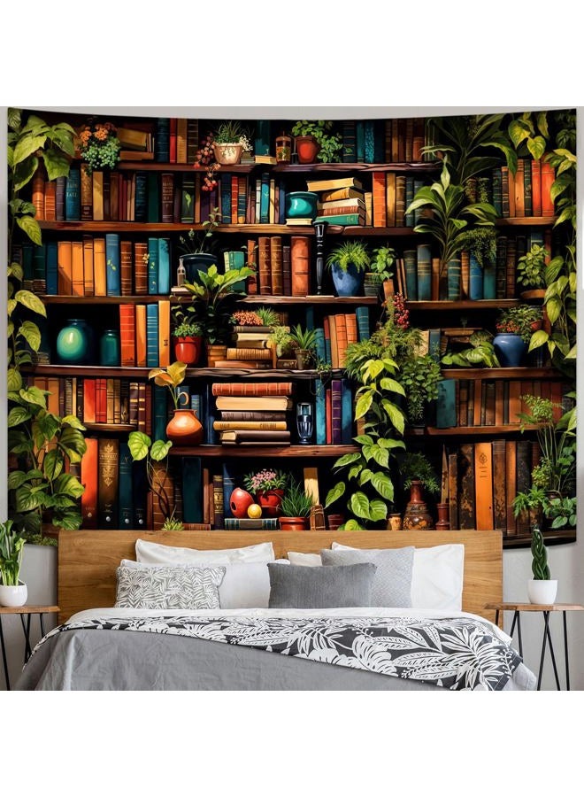 Accnicc Botanical Bookshelf Tapestry Lush Green Plant Book Shelf Tapestries Wall Hanging Vintage Retro Potted Plants Academics Extra Large Library Tapestry for Bedroom Living Room Dorm 90 x 68 inch - Image 5