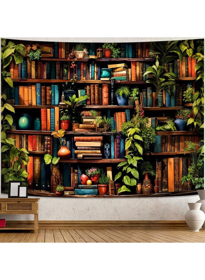 Accnicc Botanical Bookshelf Tapestry Lush Green Plant Book Shelf Tapestries Wall Hanging Vintage Retro Potted Plants Academics Extra Large Library Tapestry for Bedroom Living Room Dorm 90 x 68 inch - Image 2