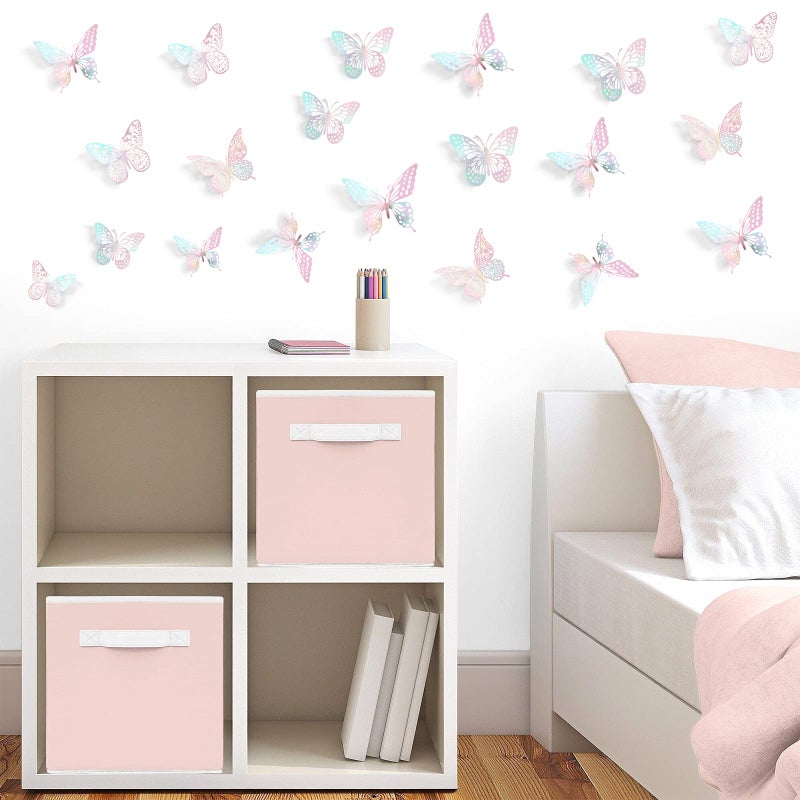 SAOROPEB 3D Wall Decor - 48 Pcs, 4 Styles, 3 Sizes - Laser Pink Butterfly Decorations for Birthday Parties, Removable Stickers - Image 4