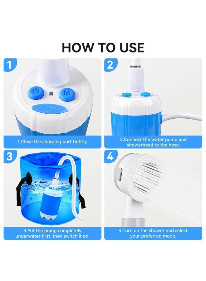 Mndstek Portable Shower, Portable Camping Shower Pump, USB Rechargeable Outdoor Showers, Waterproof Electric Portable Shower with 2 Spray Modes, 4000mah, For Camping, Hiking, Rv & Pet Cleaning (1 PACK) - Image 5