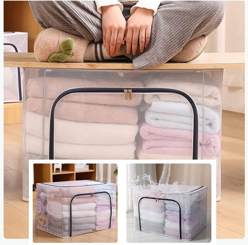 Flipco Foldable Transparent Stackable Storage Boxes Storage Units with Stainless Steel Frame Folding Cabinet Boxes Steel Zipper Large Capacity 66L - Image 5