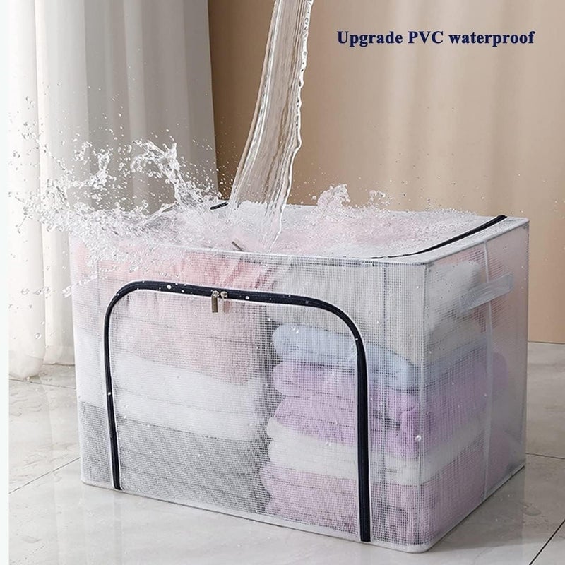 Flipco Foldable Transparent Stackable Storage Boxes Storage Units with Stainless Steel Frame Folding Cabinet Boxes Steel Zipper Large Capacity 66L - Image 2