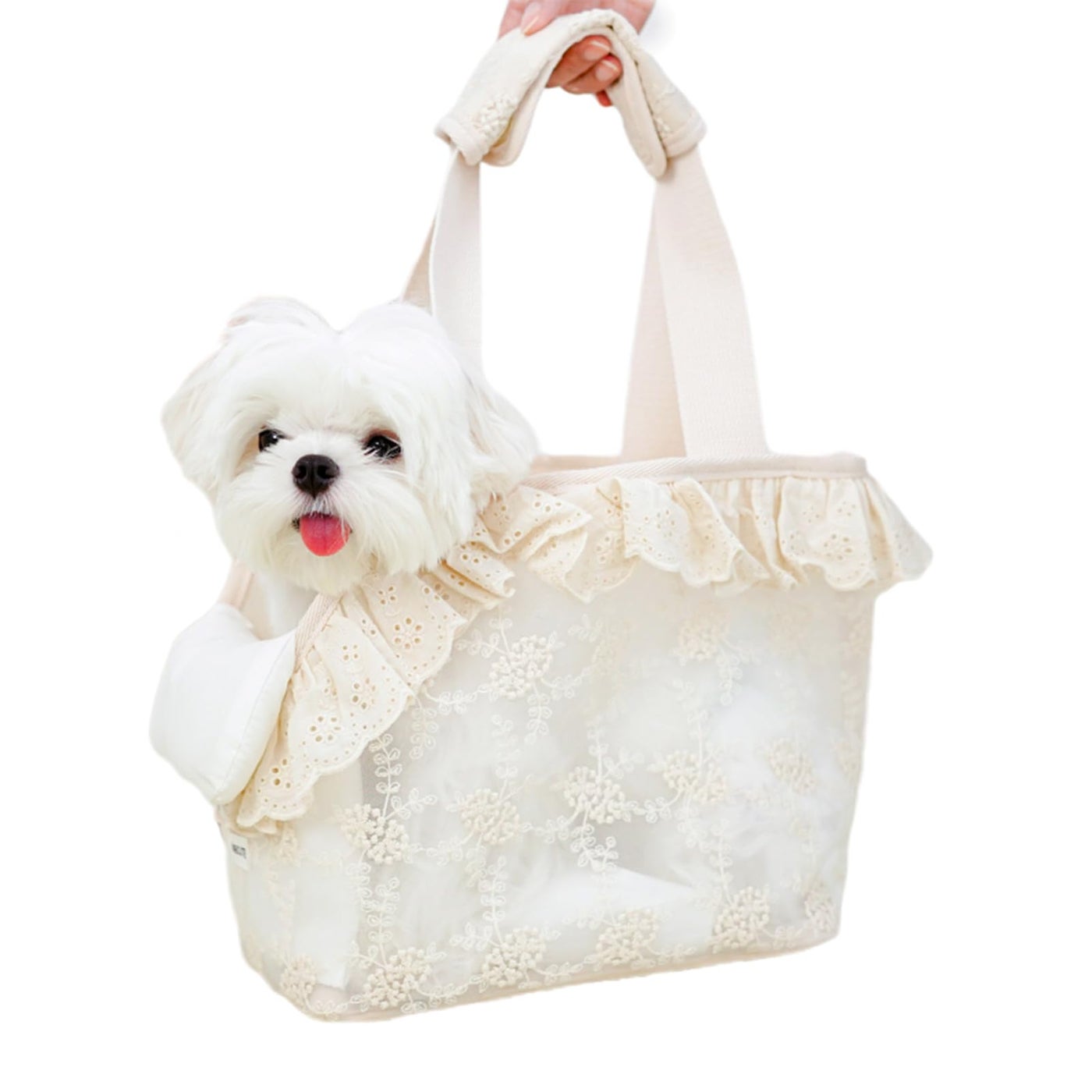 Dog Carrier for Small Dogs Rabbit cat with Lace Design, Cotton Bag, Dog Carrier Soft Sided, Collapsible Travel Puppy Carrier (Beige, 13" L x 6.7" W x 10.6" H)