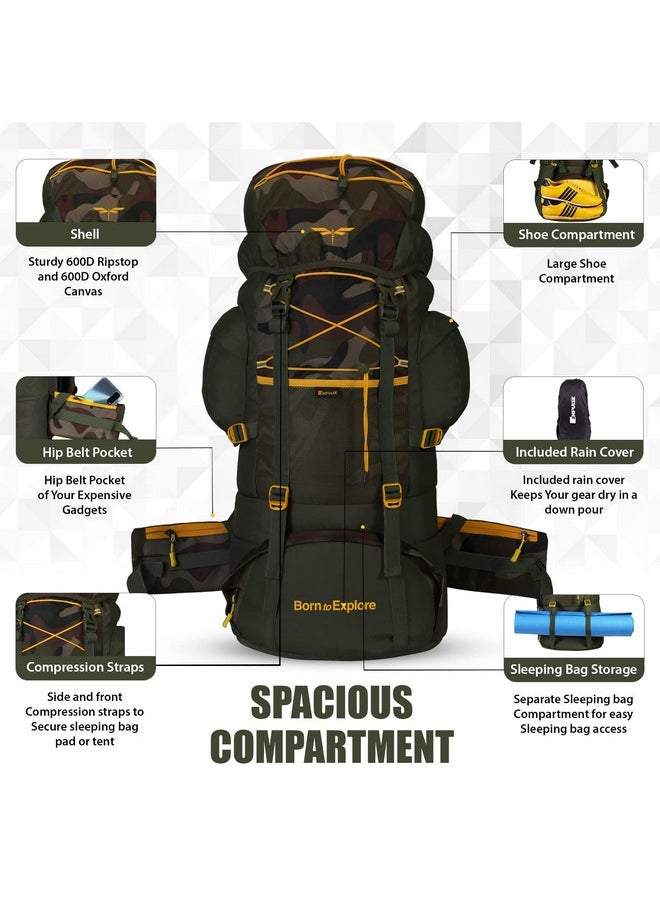 Impulse Impulse Rucksack Bags 75 Litres Large Size Travel Bag For Men Tourist Bag For Travel Backpack For Hiking Trekking Bag For Men Camping Banyan Camo Bag With 1 Year Warranty  - Image 2