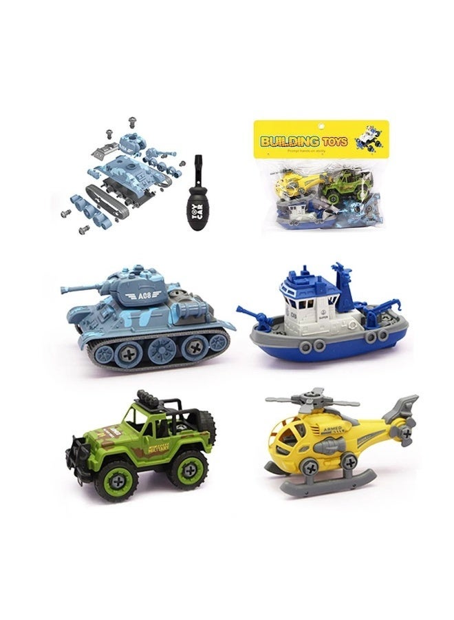 Building Toys Military Vehicle Set, Take Apart Assembly Toy, Boat Tank Helicopter car, Movable Wheels, Smooth Edges, Safe for Kids - Image 1