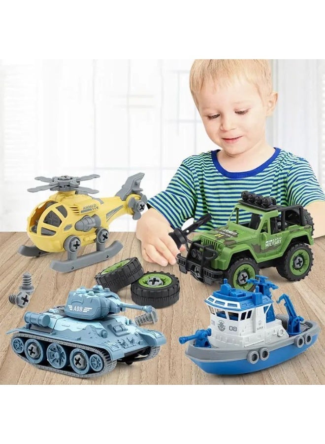 Building Toys Military Vehicle Set, Take Apart Assembly Toy, Boat Tank Helicopter car, Movable Wheels, Smooth Edges, Safe for Kids - Image 3