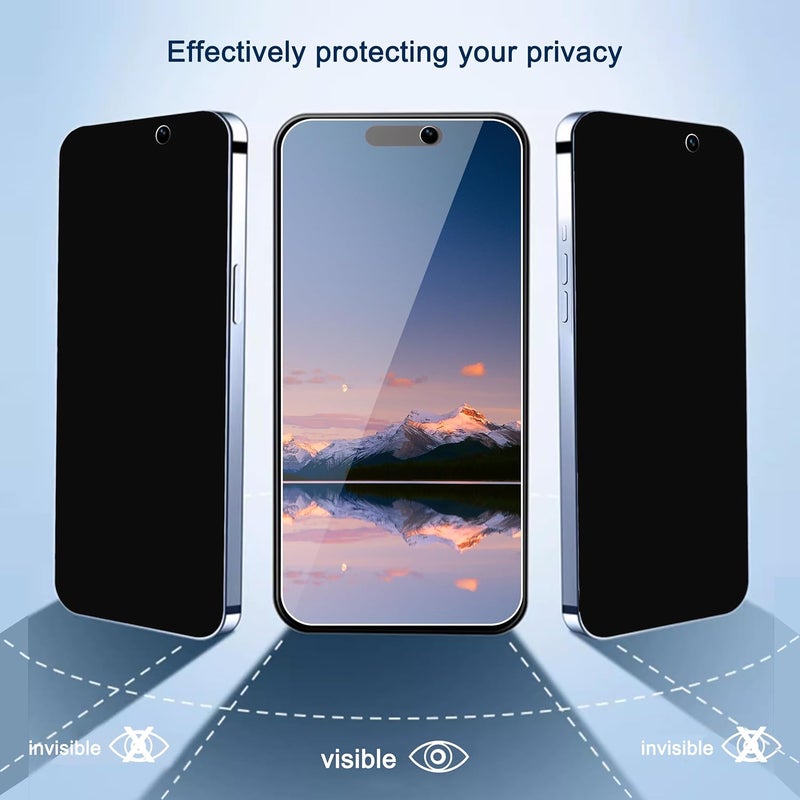 Ailun 3Pack Privacy Screen Protector for iPhone 15 Pro [6.1 inch]+3Pack Camera Lens Protector with Installation Frame,Dynamic Island Compatible,Anti Spy Private Tempered Glass[9H Hardness]-HD - Image 2