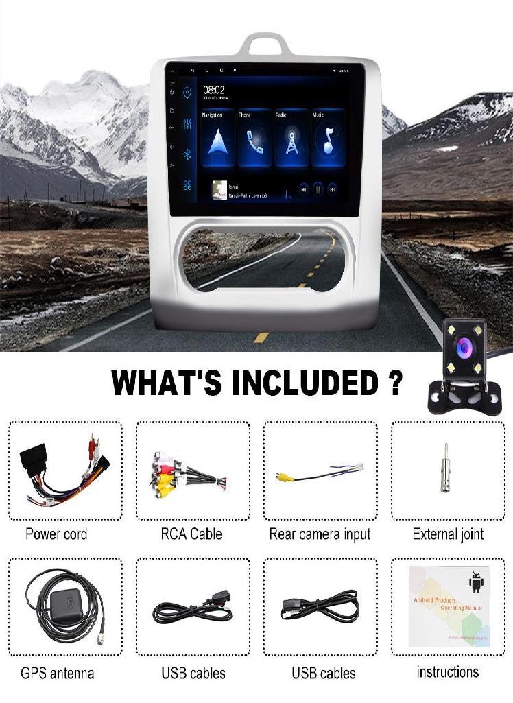 Eckek - Podofo Android 9.1 Double Din 9 Inch Car Player for Ford Focus Mk2 2004-2011 Autoradio GPS WIFI Bluetooth FM Receiver Multimedia Video Car MP5 Player - Image 1