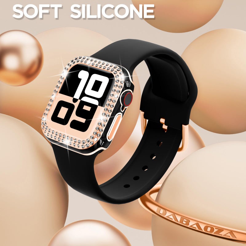 DABAOZA Compatible for Apple Watch Bands 46mm with Bumper, Bling Glitter Women Silicone Soft Comfortable Strap for iWatch SE Ultra 3 2 Series 11 10 9 8 7 6 5 4 3 2 1ï¼ˆBlack Rosegoldï¼Œ46/S11ï¼‰ - Image 4