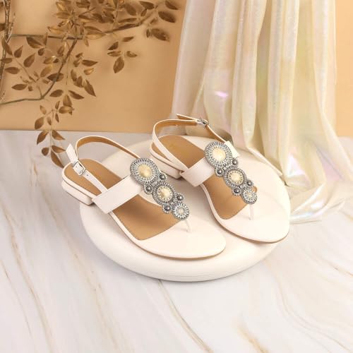 Metro Women’s White Elegant Ethnic Sandals with Zari Embellishment UK/4 EU/37 (33-837) - Image 2