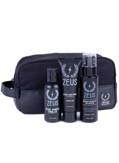 Zeus Refined Essential Beard Care Kit with Travel Toiletry Bag - Beard Wash, Beard Conditioner, Refined Beard Oil & Travel Dopp Bag – (Verbana Lime) Made in USA  - Image 1