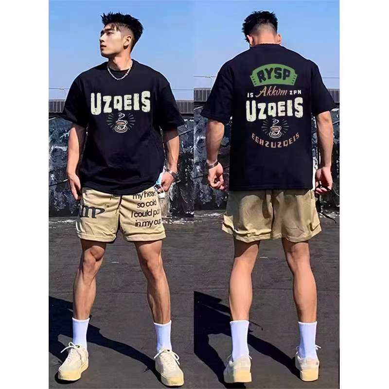 Extra-large size 150kg American style handsome heavy cotton short-sleeved t-shirt for young men's summer fashion brand round-neck half-sleeved top - Image 1