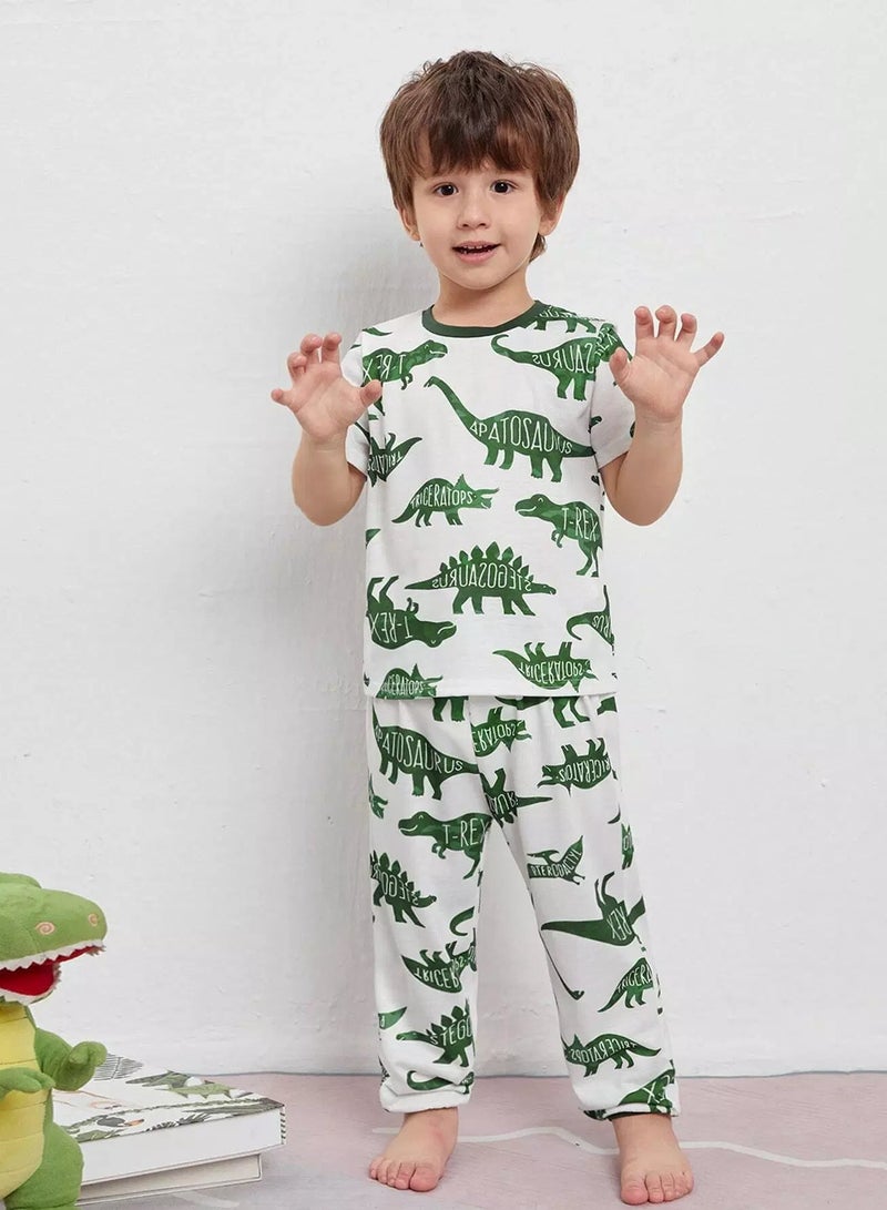 Toddler Boys Dinosaur Print Top & Pants PJ Set - Image 1