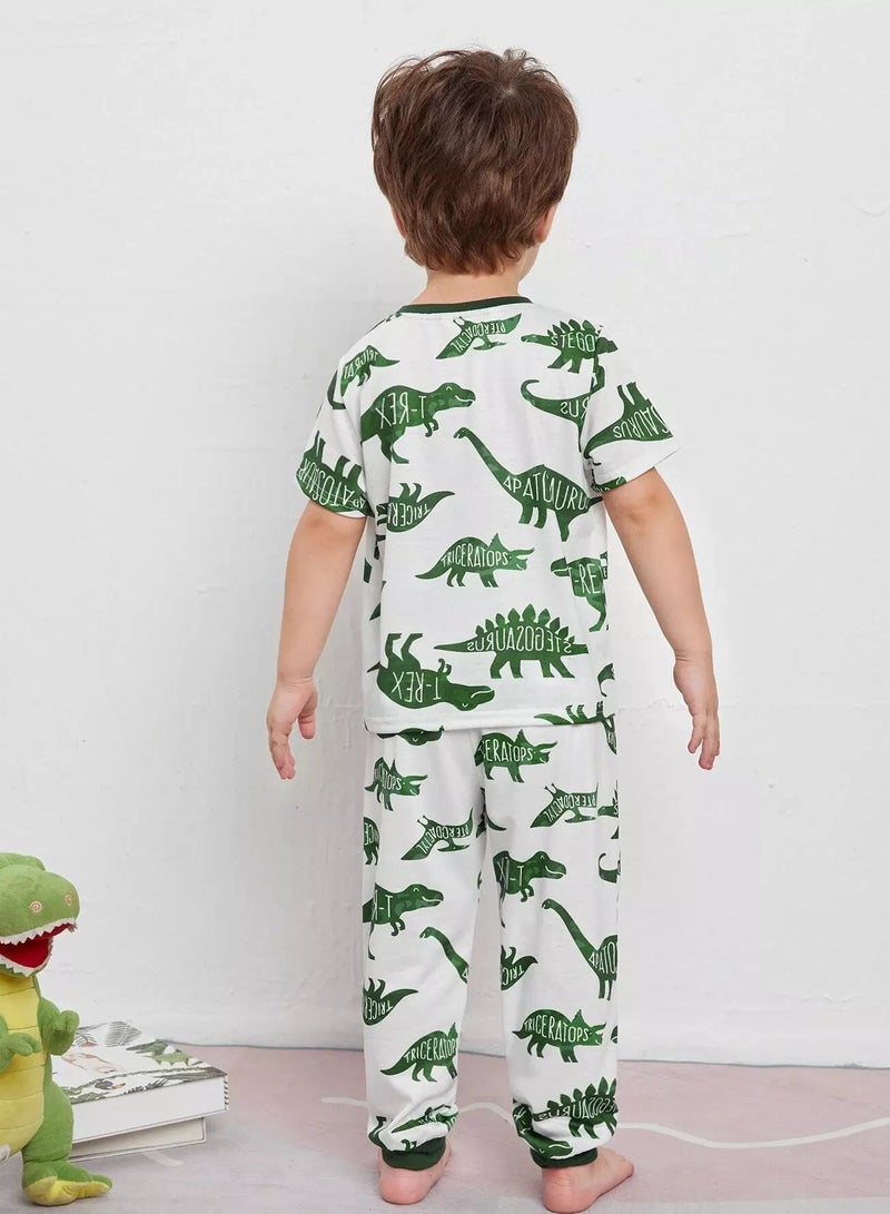Toddler Boys Dinosaur Print Top & Pants PJ Set - Image 2