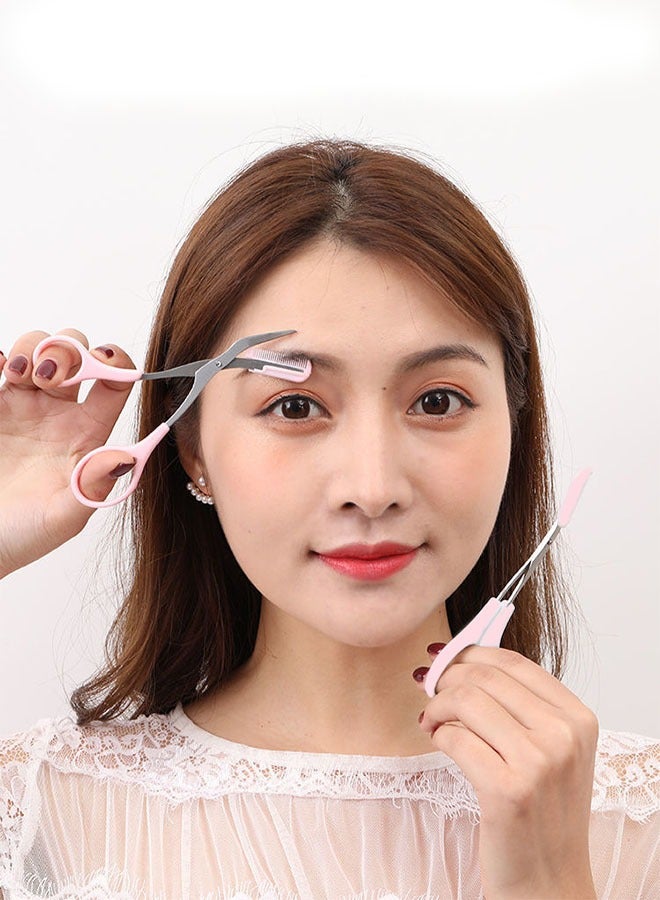 Professional Eyebrow Trimmer Comb Eyelash Hair Scissors Cutter Pink - Image 2