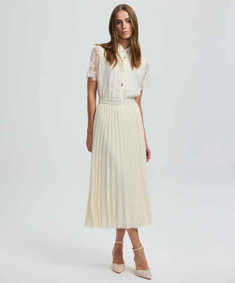 Ipekyol Pleated Lace Hem Midi Skirt
