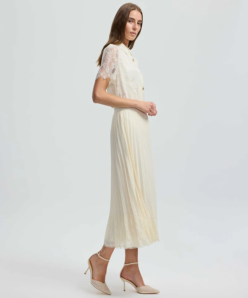 Ipekyol Pleated Lace Hem Midi Skirt