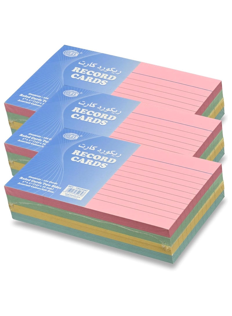 FIS® Ruled Record Cards or Index Cards, Size:5"x3 "Inches (127x76mm), Two Sides Single Ruled, 240gsm, 100 Sheets Per Packet, Packet of 3 Pieces, 4 Assorted Colors-FSIC534C-3 - Image 1