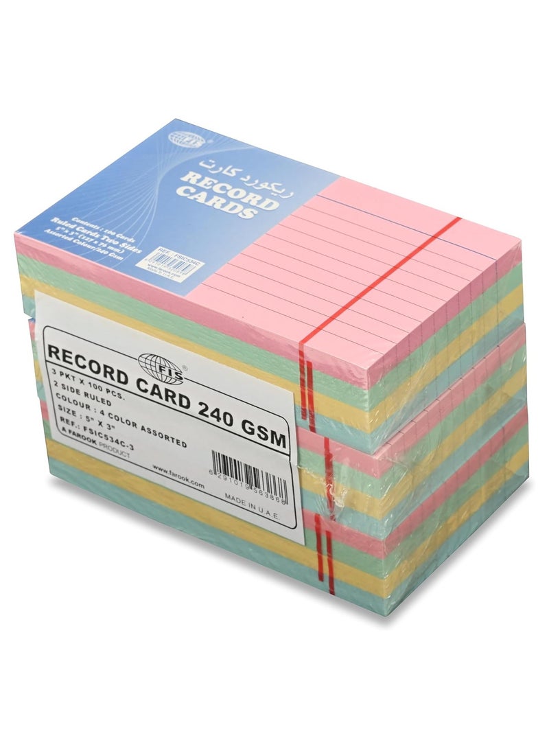 FIS® Ruled Record Cards or Index Cards, Size:5"x3 "Inches (127x76mm), Two Sides Single Ruled, 240gsm, 100 Sheets Per Packet, Packet of 3 Pieces, 4 Assorted Colors-FSIC534C-3 - Image 4