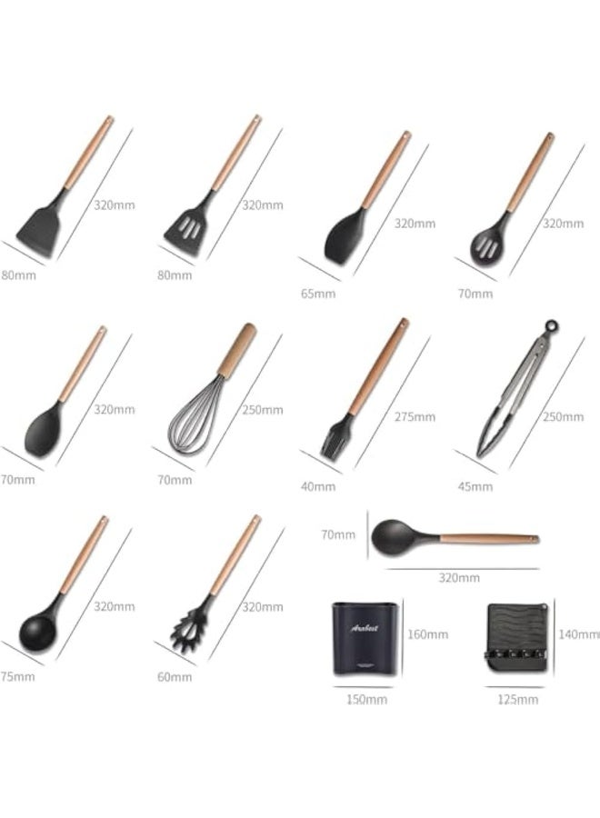 12Pcs Silicone Kitchen Utensil Set – Heat Resistant Non-Stick Cooking Tools with Wooden Handles – BPA-Free, Durable, Easy to Clean – Ideal for Home & Professional Use  - Image 2