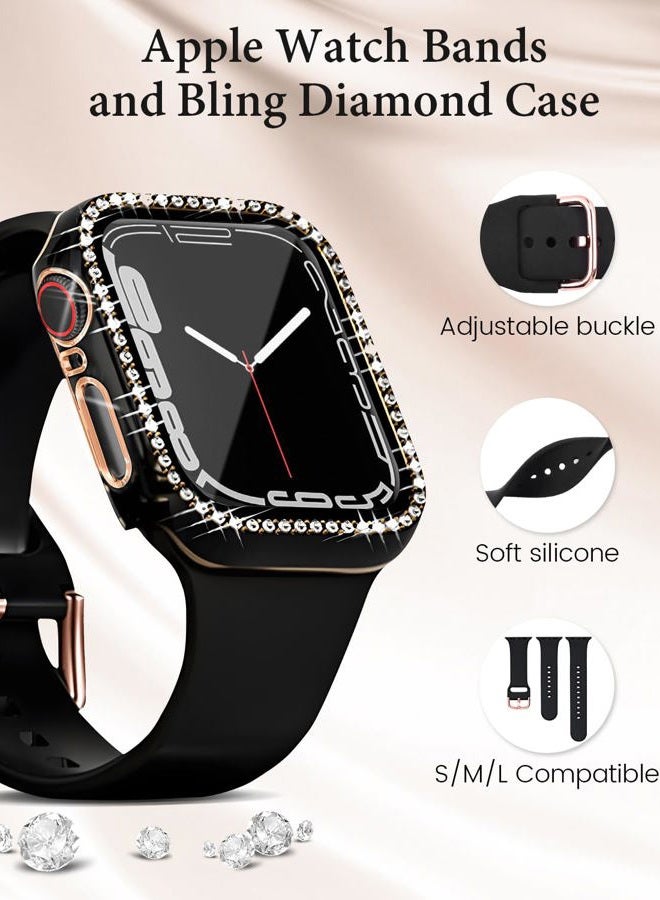 BandSmith Compatible with Bling Apple Watch Band 38mm 40mm 41mm 42mm 44mm 45mm for Women, Soft Silicone Strap with Glitter Diamond Case + Glass Screen Protector for iWatch Series 9 8 7 6 5 4 3 2 1 (40mm, White) - Image 2