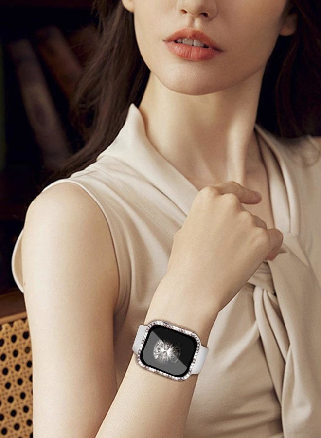 BandSmith Compatible with Bling Apple Watch Band 38mm 40mm 41mm 42mm 44mm 45mm for Women, Soft Silicone Strap with Glitter Diamond Case + Glass Screen Protector for iWatch Series 9 8 7 6 5 4 3 2 1 (40mm, White) - Image 5