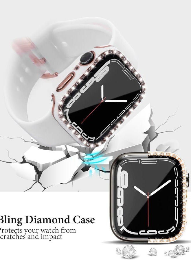 BandSmith Compatible with Bling Apple Watch Band 38mm 40mm 41mm 42mm 44mm 45mm for Women, Soft Silicone Strap with Glitter Diamond Case + Glass Screen Protector for iWatch Series 9 8 7 6 5 4 3 2 1 (40mm, White) - Image 3