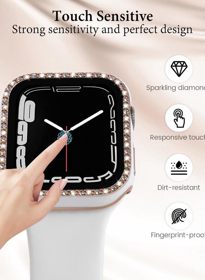 BandSmith Compatible with Bling Apple Watch Band 38mm 40mm 41mm 42mm 44mm 45mm for Women, Soft Silicone Strap with Glitter Diamond Case + Glass Screen Protector for iWatch Series 9 8 7 6 5 4 3 2 1 (40mm, White) - Image 4