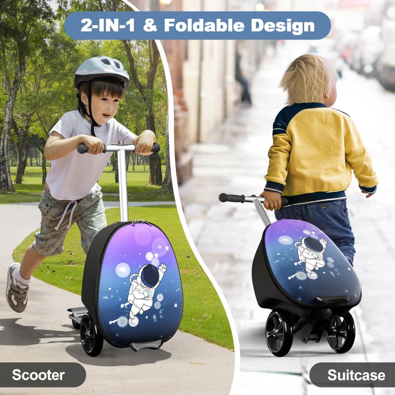 Baotree 2-in-1 Ride-On Scooter Suitcase, Scooter Luggage for Kids Ages 5-12, Foldable & Lightweight Carry with LED Light-Up Wheels - Image 2