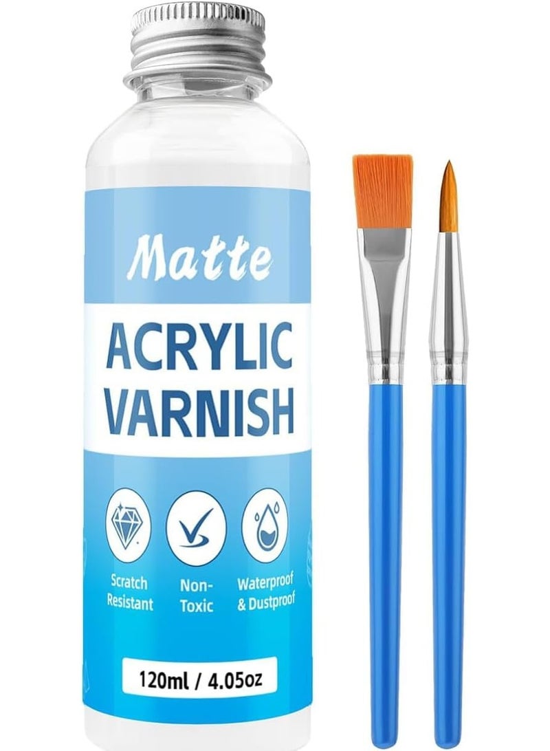CMGTYYD Clay Varnish, 120ml Matte Air Dry Clay Varnish, Clear Sealer with 2 Brushes for Pottery, Wood, Oil Paintings Crafts Scratch Resistant, Waterproof Finish for Artworks (Matte 120Ml) - Image 1