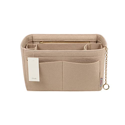 ZTUJO Purse Organizer Insert, Felt Purse Organizer with Zipper and Sewn Bottom Insert, Fit Speedy Neverfull Graceful,6 Sizes (Large, Beige) - Image 1