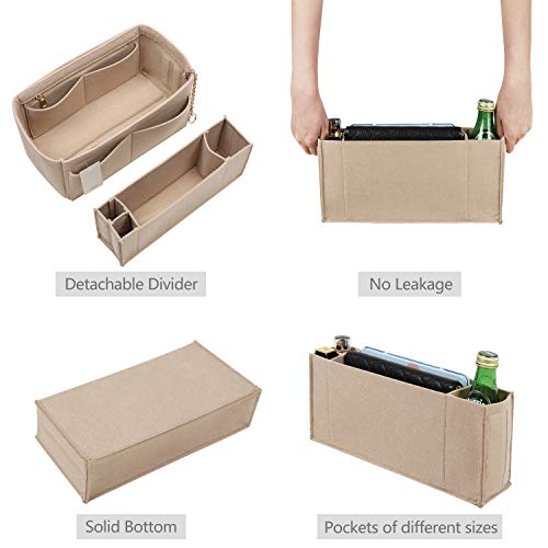 ZTUJO Purse Organizer Insert, Felt Purse Organizer with Zipper and Sewn Bottom Insert, Fit Speedy Neverfull Graceful,6 Sizes (Large, Beige) - Image 2