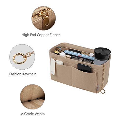 ZTUJO Purse Organizer Insert, Felt Purse Organizer with Zipper and Sewn Bottom Insert, Fit Speedy Neverfull Graceful,6 Sizes (Large, Beige) - Image 4