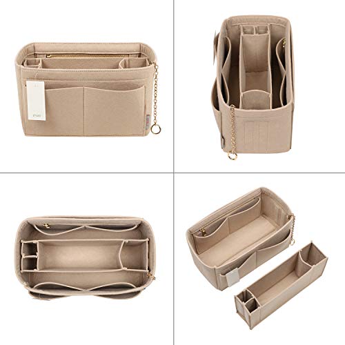 ZTUJO Purse Organizer Insert, Felt Purse Organizer with Zipper and Sewn Bottom Insert, Fit Speedy Neverfull Graceful,6 Sizes (Large, Beige) - Image 5