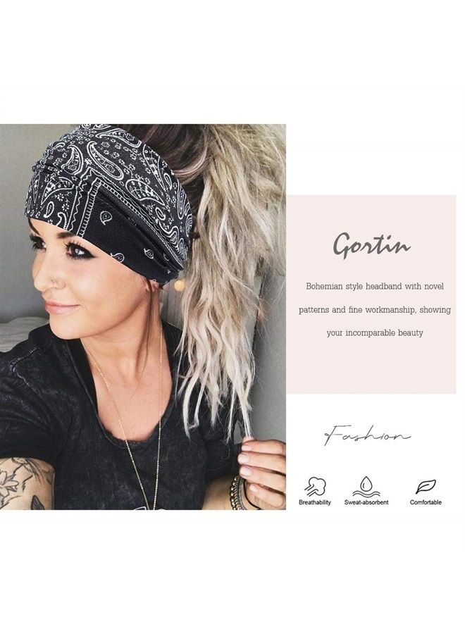 GORTIN Boho Headbands Leopard Hair Bands Knoted Turban Headband Stretch Twist Head Wraps Stripe Cloth for Women and Girls 3 Pcs (Elegant)