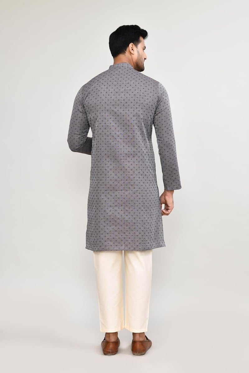 Polyfab Hathkargha Men's Art Silk Designer Printed Kurta Pyjama Set with Mandarin Collar and Full Sleeves - Image 2