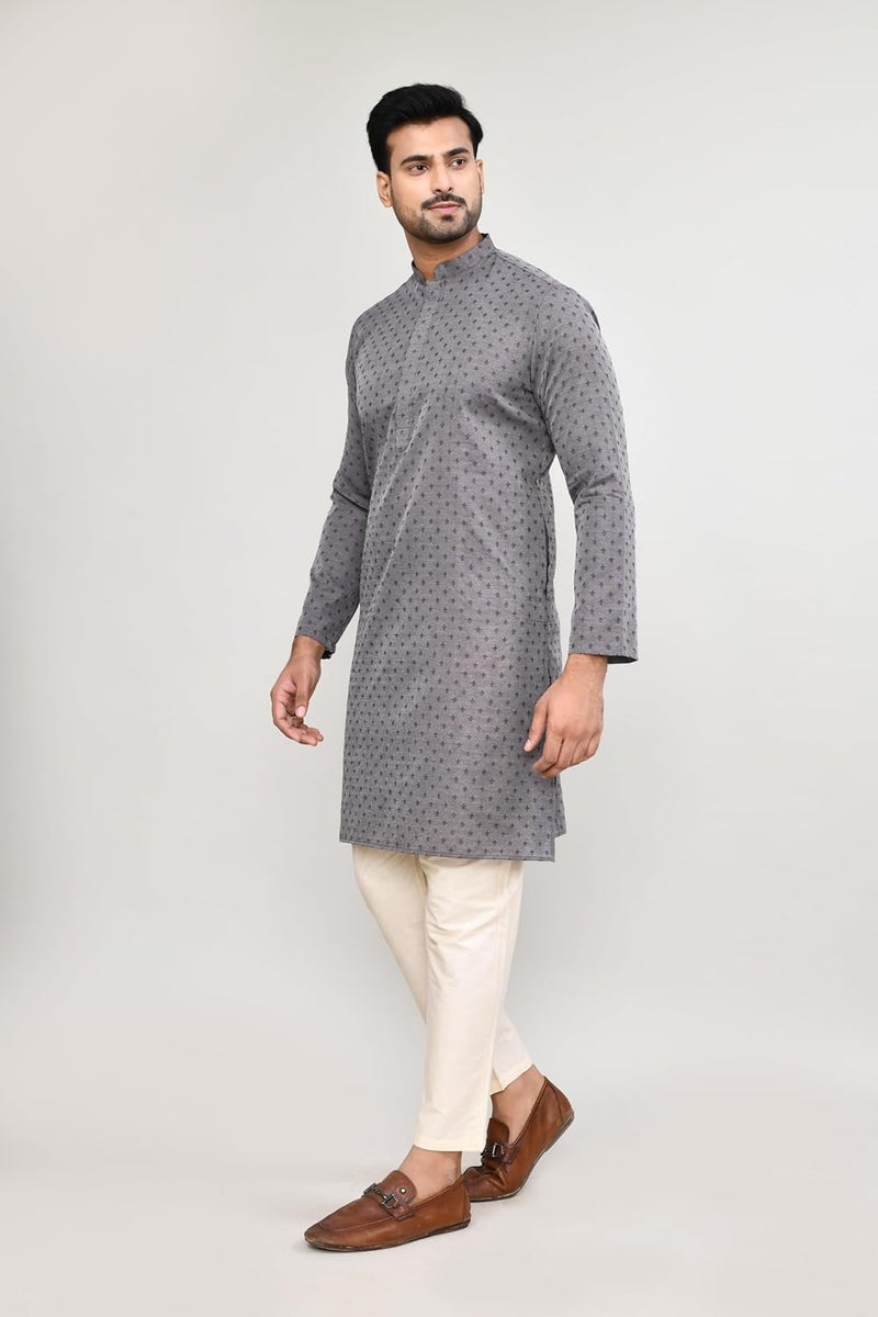 Polyfab Hathkargha Men's Art Silk Designer Printed Kurta Pyjama Set with Mandarin Collar and Full Sleeves - Image 3