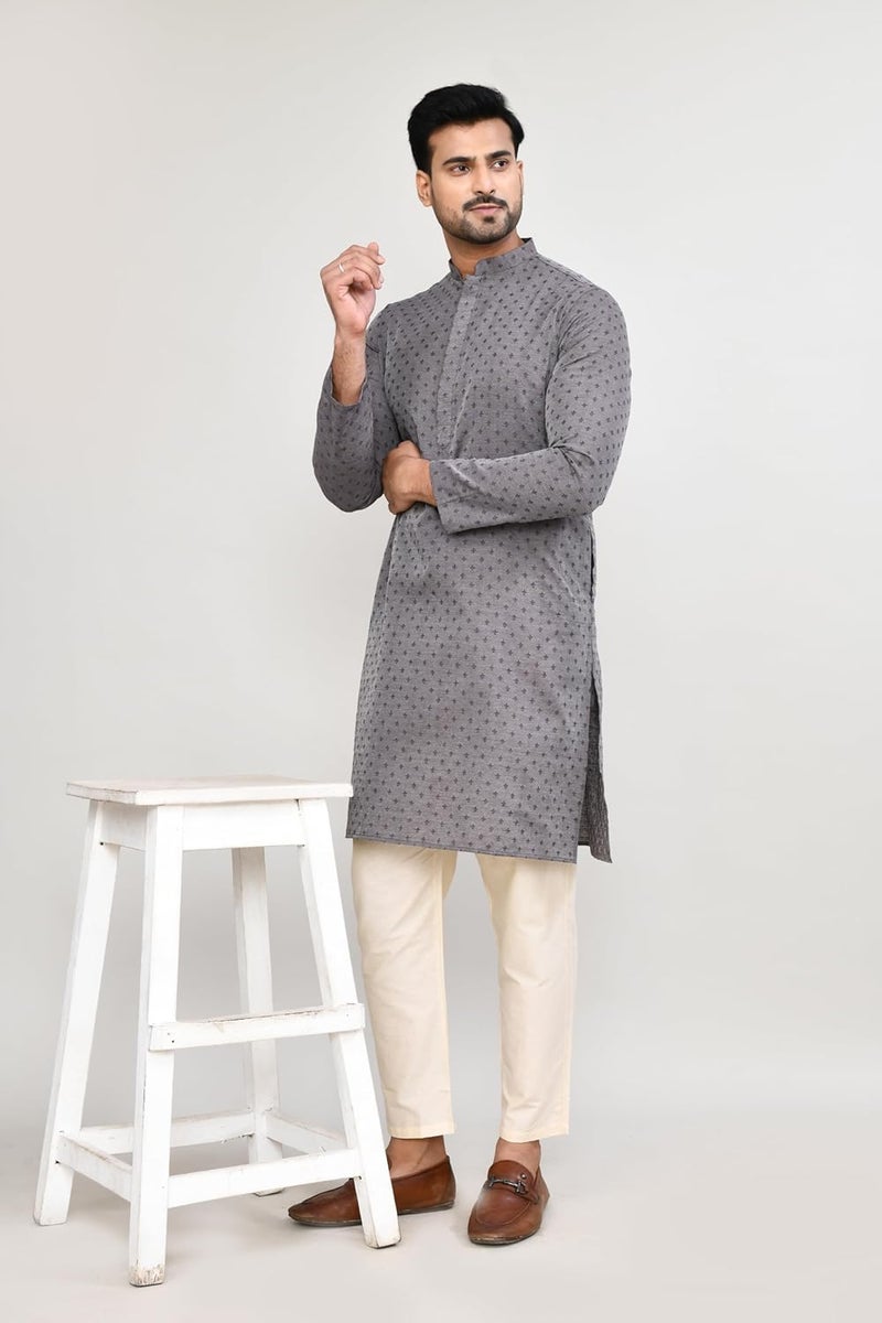 Polyfab Hathkargha Men's Art Silk Designer Printed Kurta Pyjama Set with Mandarin Collar and Full Sleeves - Image 4