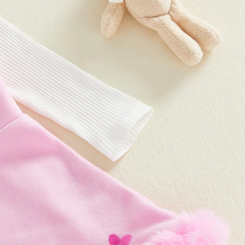 Socutebabe My First Easter Baby Girl Outfit Newborn Ruffle Knit Romper Fleece Bunny Skirt Dress Outfits Toddler Clothes (Bunny Pink, 12-18 Months) - Image 4