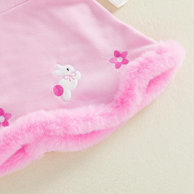 Socutebabe My First Easter Baby Girl Outfit Newborn Ruffle Knit Romper Fleece Bunny Skirt Dress Outfits Toddler Clothes (Bunny Pink, 12-18 Months) - Image 5