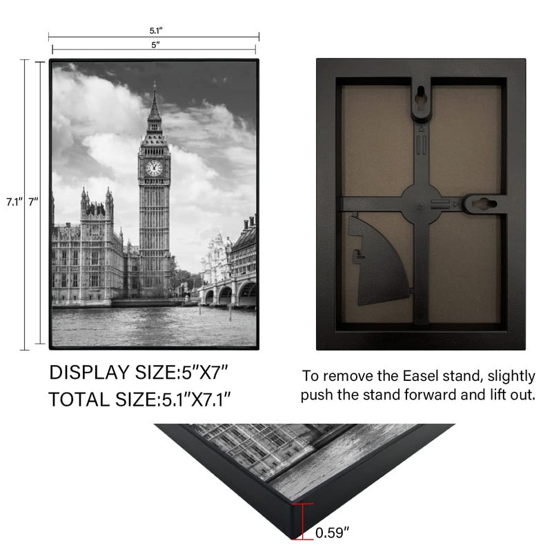 GOmaize Front Loading Black Picture Frame 5x7 Set of 10 Wall and Table Mounting - Image 2