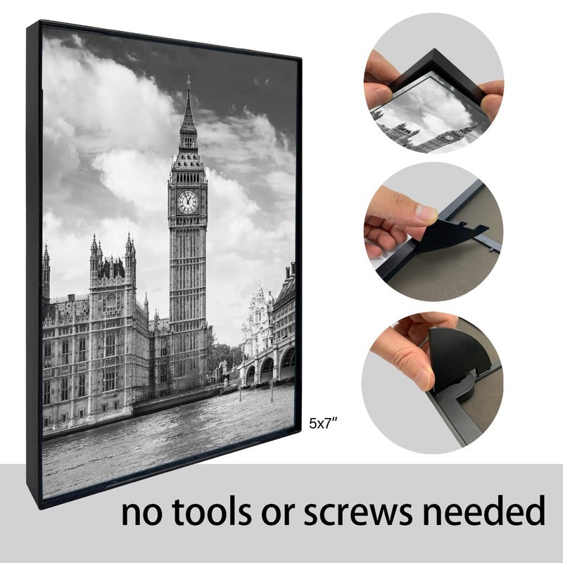 GOmaize Front Loading Black Picture Frame 5x7 Set of 10 Wall and Table Mounting - Image 5