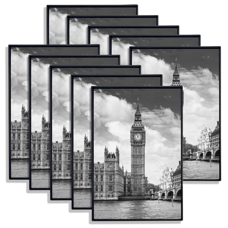 GOmaize Front Loading Black Picture Frame 5x7 Set of 10 Wall and Table Mounting - Image 1