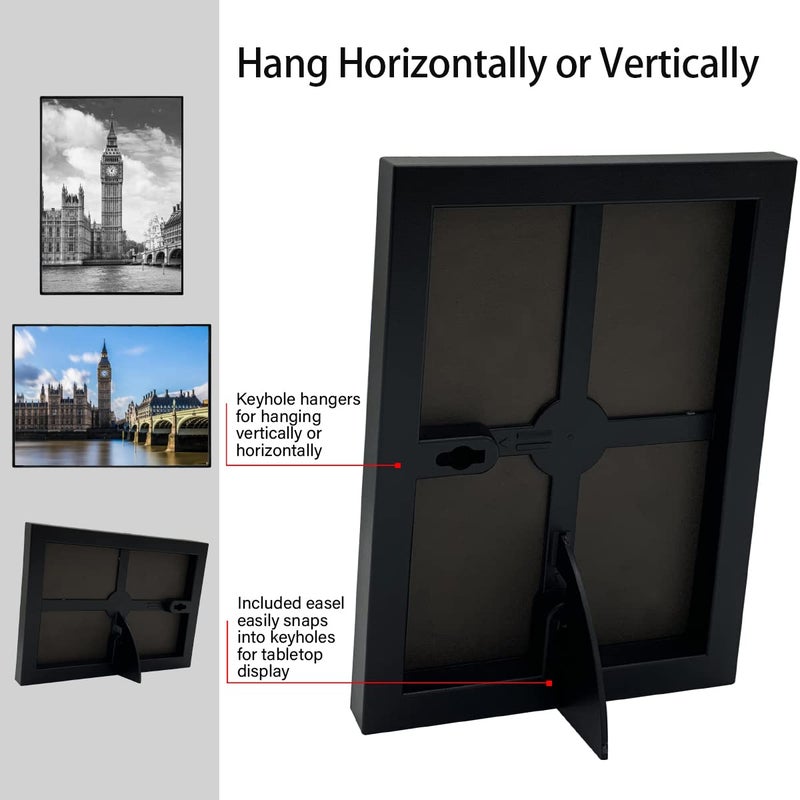 GOmaize Front Loading Black Picture Frame 5x7 Set of 10 Wall and Table Mounting - Image 3