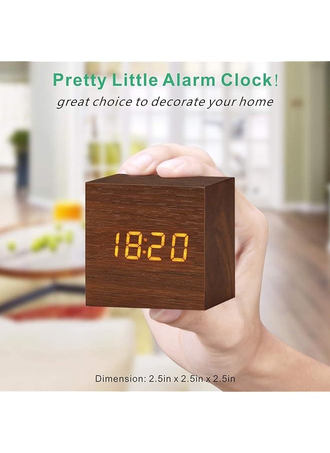 Wooden Digital Alarm Clock Led Table Clock With 3 Alarm Settings 12 24Hr Snooze Brightness And Voice Control Usb Battery Powered Digital Clock For Heavy Sleepers Kids Bedrooms Brown